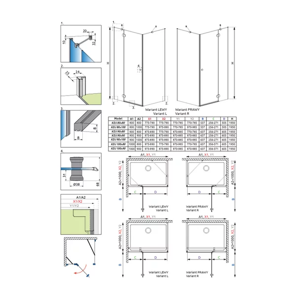 Pachet cabina de dus Torrenta KDJ dreapta 90x90 cm, cadita pentru dus Tinos C Compact alb si sifon cadita crom picture - 12