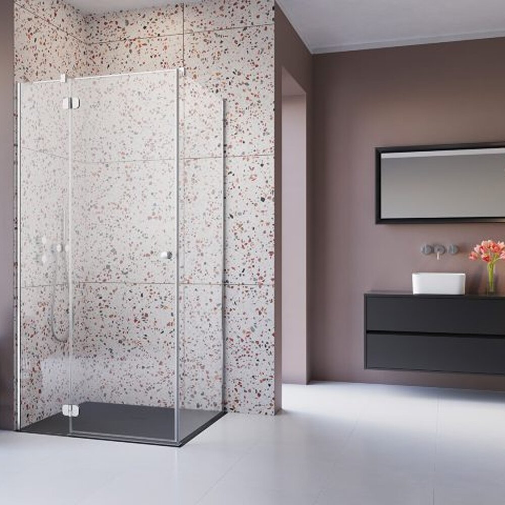 Pachet cabina de dus Torrenta KDJ stanga 100x80 cm, cadita pentru dus Laros D Compact alb si sifon cadita crom