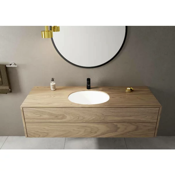 Pachet lavoar pe blat Rea Goya alb 60 cm, baterie lavoar Hansgrohe Vernis Blend 100 negru si ventil lavoar Click-Clack crom picture - 6