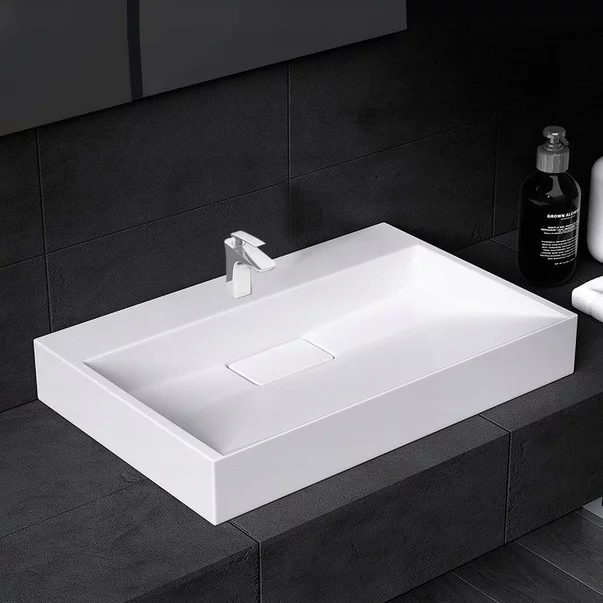 Pachet lavoar pe blat Rea Goya alb 60 cm, baterie lavoar Hansgrohe Vernis Blend 100 negru si ventil lavoar Click-Clack crom picture - 3
