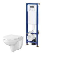 Pachet rezervor WC cu cadru incastrat Cersanit Tech Line Base B694 si clapeta de actionare Circle cu vas WC rimless alb
