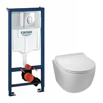 Pachet vas wc suspendat rimless Balneo Luna, capac softclose, rezervor Grohe Rapid SL si clapeta Grohe Skate Air crom