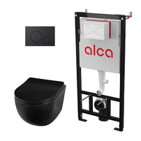 Pachet vas wc suspendat Rea Luna, capac softclose, rama instalare Alcadrian si clapeta de actionare Alcadrain negru
