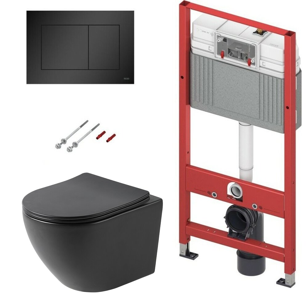 Pachet vas wc negru mat Rune Ivaldi, capac slim softclose si rezervor TECEbase si clapeta TECEnow negru mat