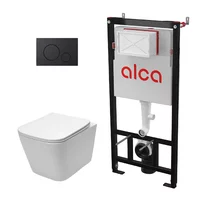 Pachet vas wc suspendat Rea, capac softclose, rama instalare Alcadrain Sadromodul si clapeta Alcadrain negru