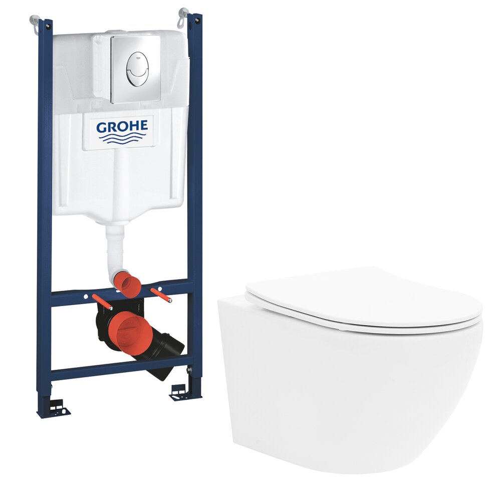 Pachet vas wc Rune Ivald, capac slim softclose si rezervor wc Grohe Rapid SL cu clapeta cromata Skate Air
