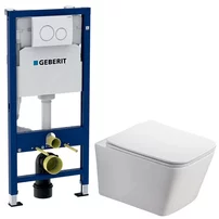 Pachet vas wc Rune Jord, capac slim softclose si set rezervor wc cu cadru incastrat Geberit Duofix si clapeta alba Delta20
