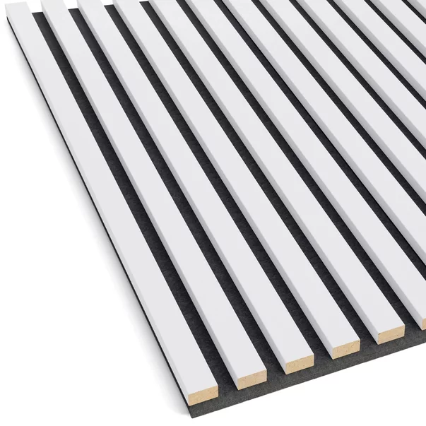 Panou riflaj decorativ/acustic Lameo 3D alb mat (fetru negru) 60x60 cm picture - 2