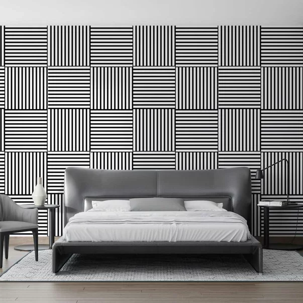Panou riflaj decorativ/acustic Lameo 3D alb mat (fetru negru) 60x60 cm picture - 5