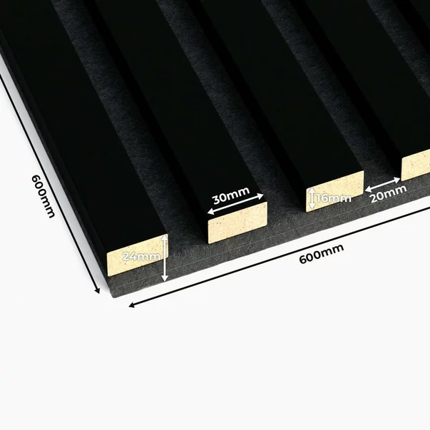 Panou riflaj decorativ/acustic Lameo 3D negru mat (fetru negru) 60x60 cm picture - 4