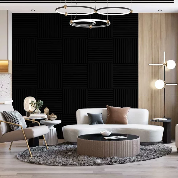 Panou riflaj decorativ/acustic Lameo 3D negru mat (fetru negru) 60x60 cm picture - 5