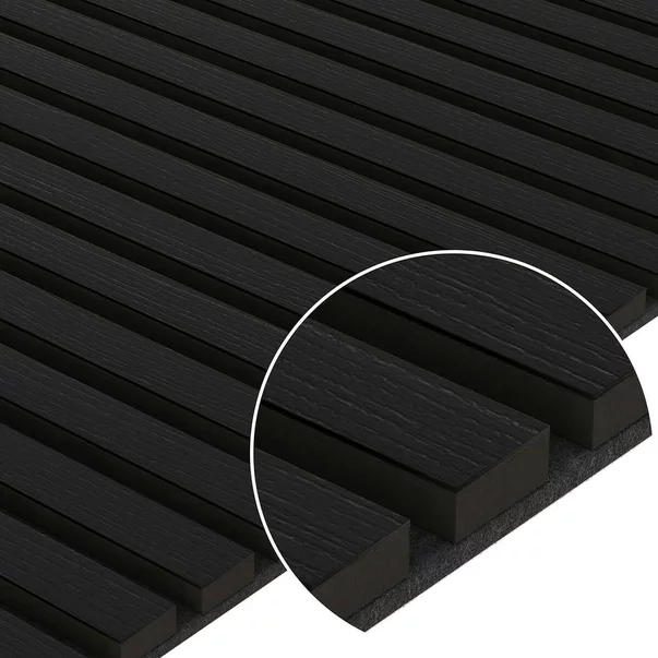 Panou riflaj decorativ/acustic Lameo 3D stejar negru (fetru negru) 60x60 cm picture - 2