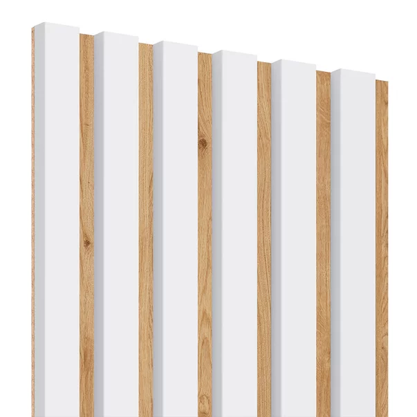 Panou riflaj decorativ/acustic Lameo Mini alb mat (HDF stejar) 30x275 cm picture - 3