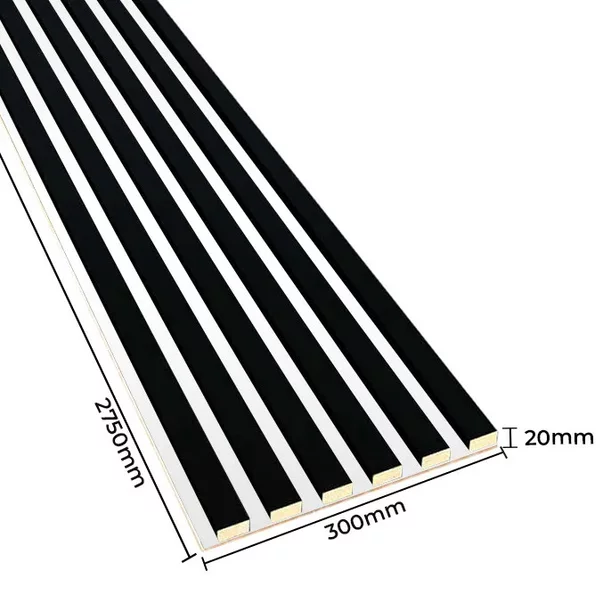 Panou riflaj decorativ/acustic Lameo Mini negru mat (HDF alb) 30x275 cm picture - 2