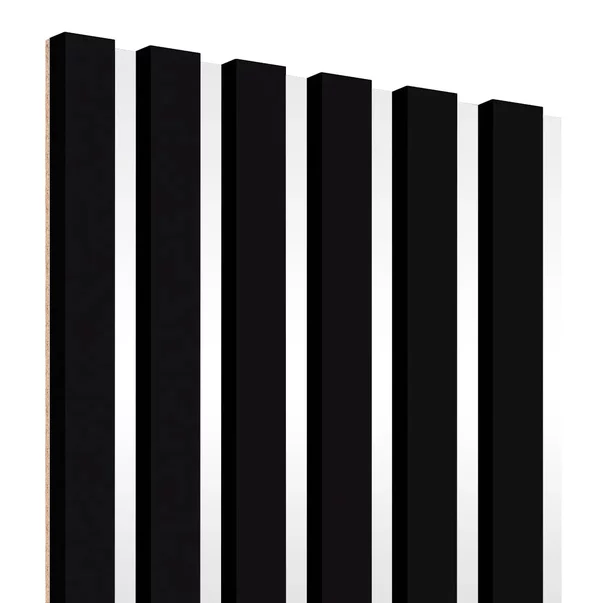 Panou riflaj decorativ/acustic Lameo Mini negru mat (HDF alb) 30x275 cm picture - 3
