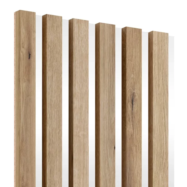 Panou riflaj decorativ/acustic Lameo Mini stejar artizanal (HDF alb) 30x275 cm picture - 3