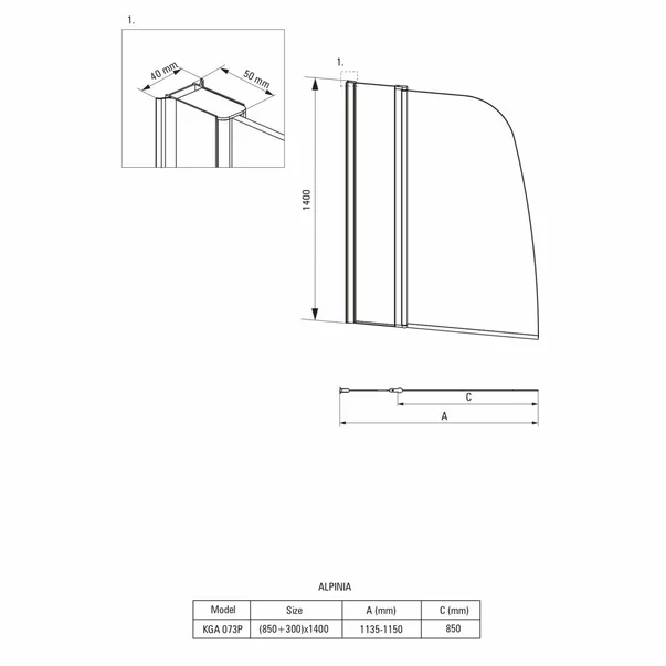 Paravan de cada Deante Alpinia 115x140 cm picture - 5