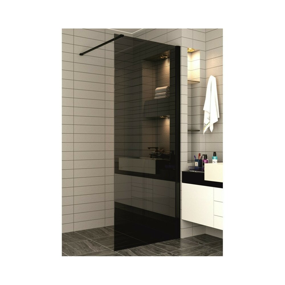 Paravan de dus tip Walk-In Inter Ceramic profil negru mat - sticla fumurie 90x200 cm