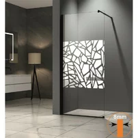 Paravan de dus tip Walk-In Inter Ceramic profil negru - sticla transparenta+elemente albe 70x200 cm
