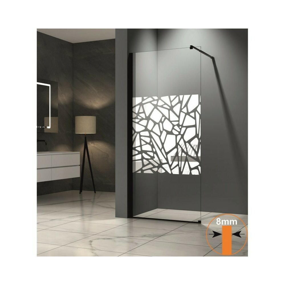 Paravan de dus tip Walk-In Inter Ceramic profil negru - sticla transparenta+elemente albe 80x200 cm