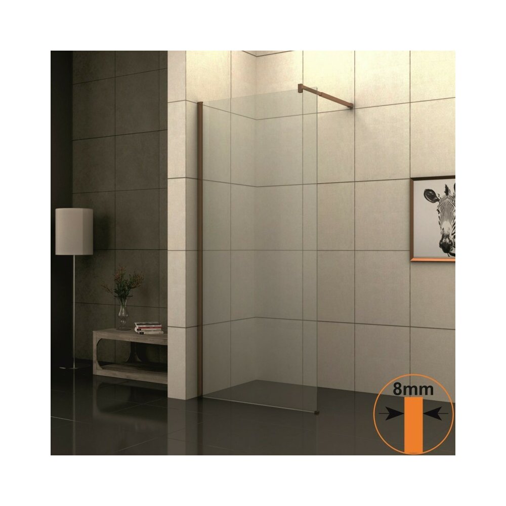 Paravan de dus tip Walk-In Inter Ceramic profil rose gold - sticla transparenta 80x200 cm
