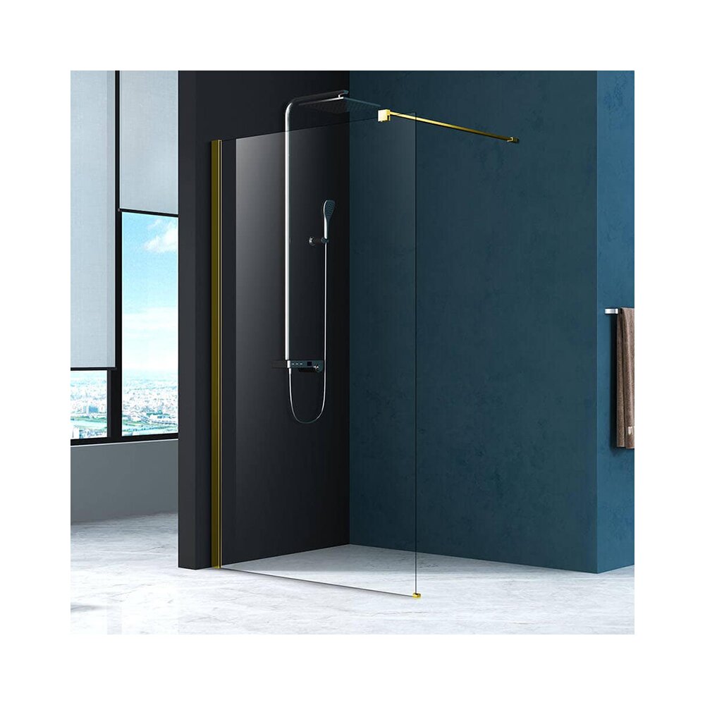 Paravan de dus tip Walk-in Fluminia Foxy auriu periat 90x200 cm Easy Clean
