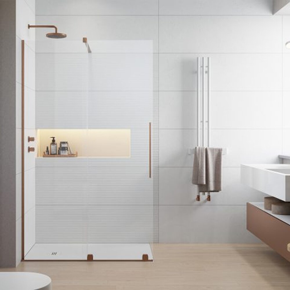 Paravan de dus tip Walk-in Radaway Furo cupru periat-transparent 130 cm sticla securizata 8 mm stanga