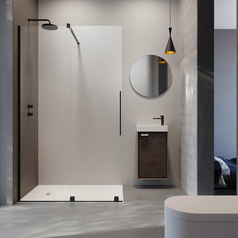 Paravan de dus tip Walk-in Radaway Furo negru-transparent 130 cm sticla securizata 8 mm stanga