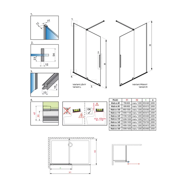 Paravan de dus tip Walk-in Radaway Furo nichel periat-transparent 80 cm sticla securizata 8 mm stanga picture - 12