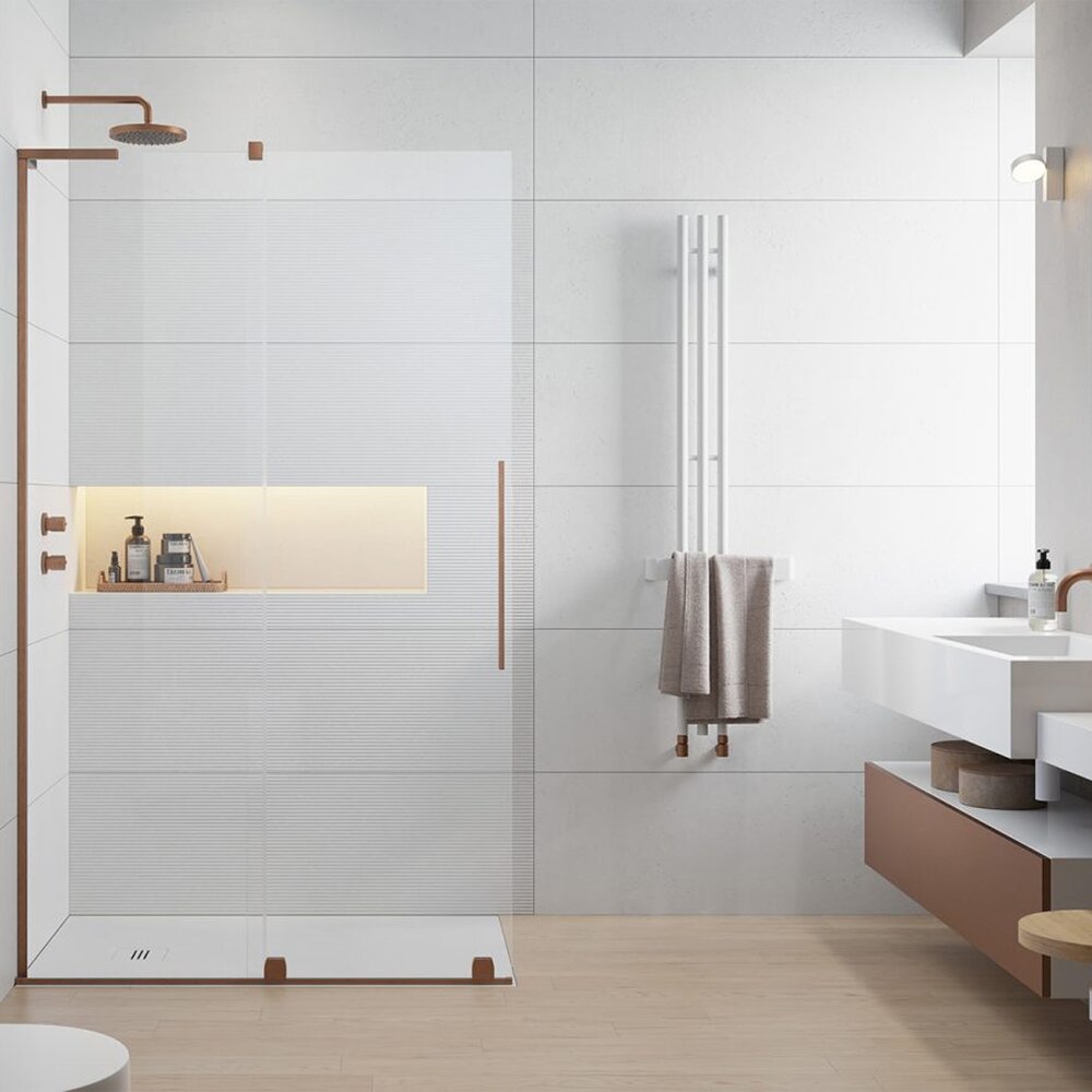 Paravan de dus tip Walk-in Radaway Furo SL cupru periat-transparent 90 cm sticla securizata 8 mm stanga
