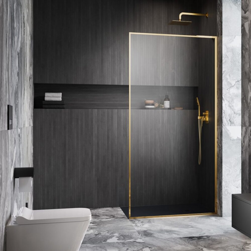 Paravan de dus tip Walk-in Radaway Modo F SL II auriu lucios-transparent 105 cm sticla securizata 8 mm dreapta
