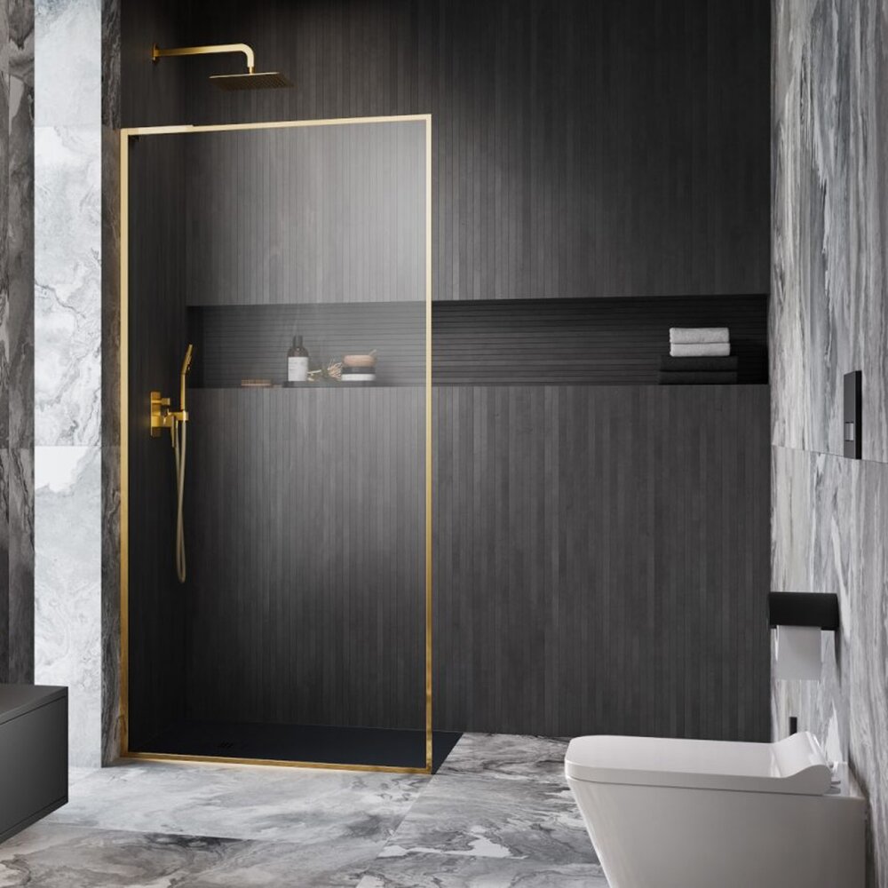 Paravan de dus tip Walk-in Radaway Modo F SL II auriu periat-transparent 115 cm sticla securizata 8 mm stanga