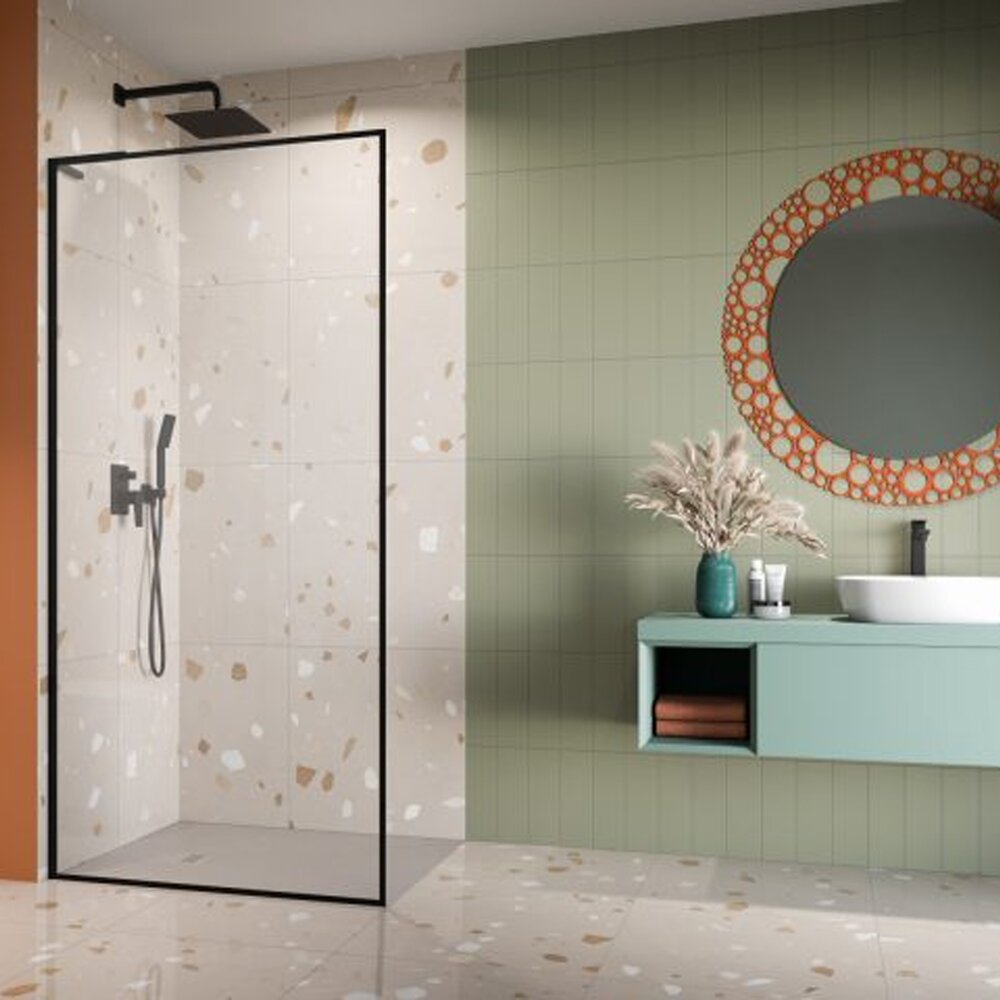 Paravan de dus tip Walk-in Radaway Modo F SL II negru mat-transparent 95 cm sticla securizata 8 mm stanga