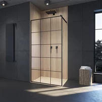 Paravan de dus tip Walk-in Radaway Modo New Black II Factory negru-transparent 140 cm sticla securizata 8 mm