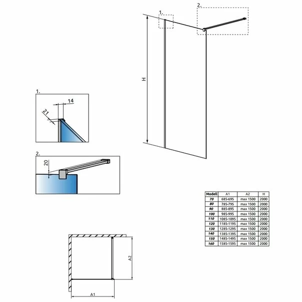 Paravan de dus tip Walk-in Radaway Modo New II crom-transparent 100 cm sticla securizata 8 mm picture - 7