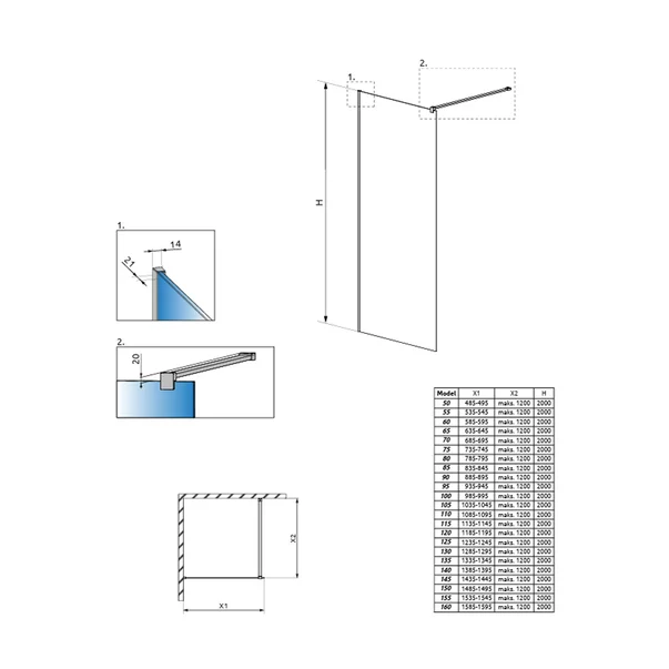 Paravan de dus tip Walk-in Radaway Modo New II crom-transparent 140 cm sticla securizata 8 mm picture - 7