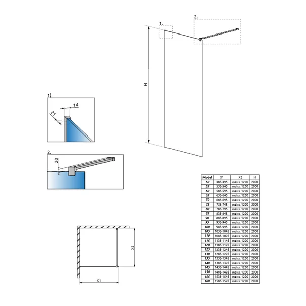 Paravan de dus tip Walk-in Radaway Modo New II crom-transparent 75 cm sticla securizata 8 mm picture - 6