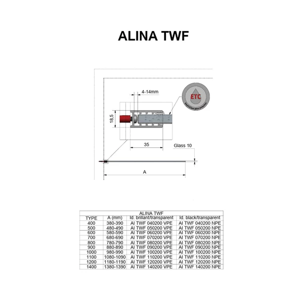Paravan de dus tip Walk-in Roth Alina 90x200 cm profil negru picture - 4