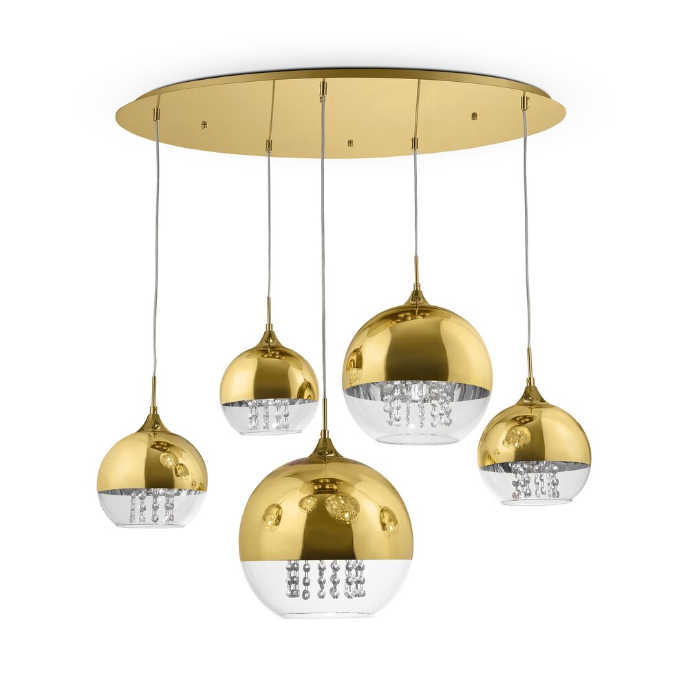 Pendul Maytoni Fermi auriu/transparent 5 becuri