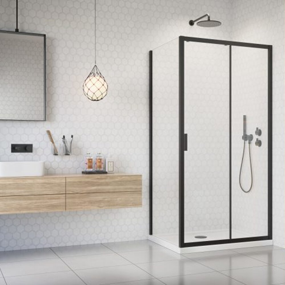 Perete lateral Radaway Alienta 80 cm negru-transparent sticla 5 mm