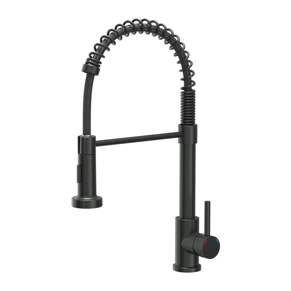 Baterie bucatarie cu dus extractibil Quadron Pop Salma finisaj negru carbon