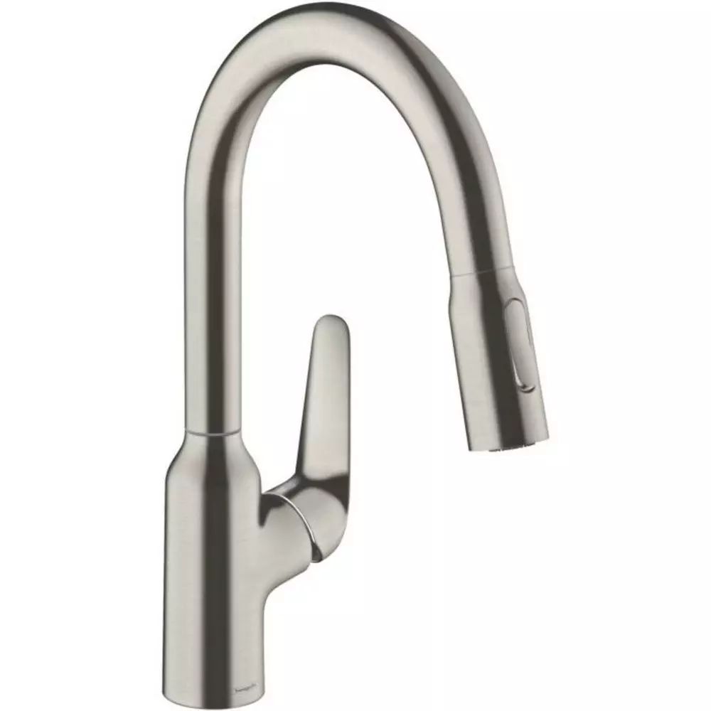 Baterie bucatarie cu dus extractibil crom periat Hansgrohe Focus M42 180 cu 2 jeturi
