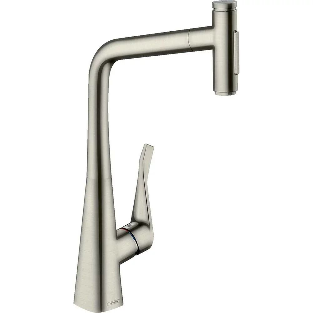 Baterie bucatarie cu dus extractibil Hansgrohe Metris Select M71 240 cu 2 jeturi finisaj otel inoxidabil fara sBox