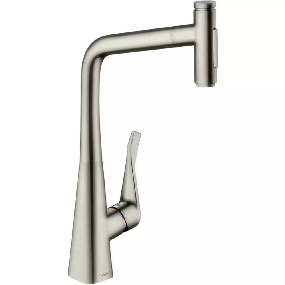Baterie bucatarie cu dus extractibil Hansgrohe Metris Select M71 320 cu 2 jeturi finisaj otel inoxidabil sBox inclus