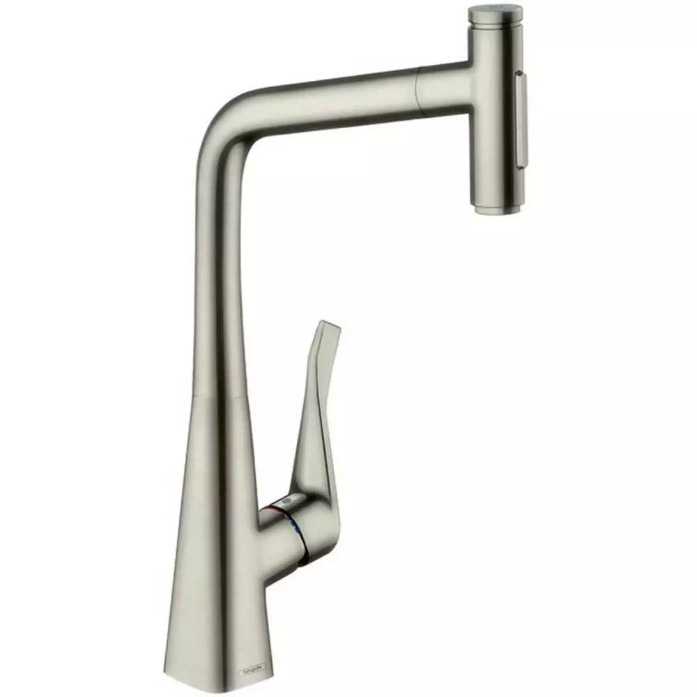 Baterie bucatarie cu dus extractibil Hansgrohe Metris Select M71 320 cu 2 jeturi finisaj otel inoxidabil fara sBox