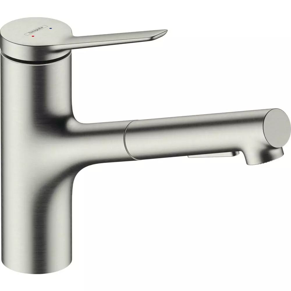 Baterie bucatarie cu dus extractibil Hansgrohe Zesis M33 150 cu pulverizator metalic 2 jeturi finisaj otel inoxidabil
