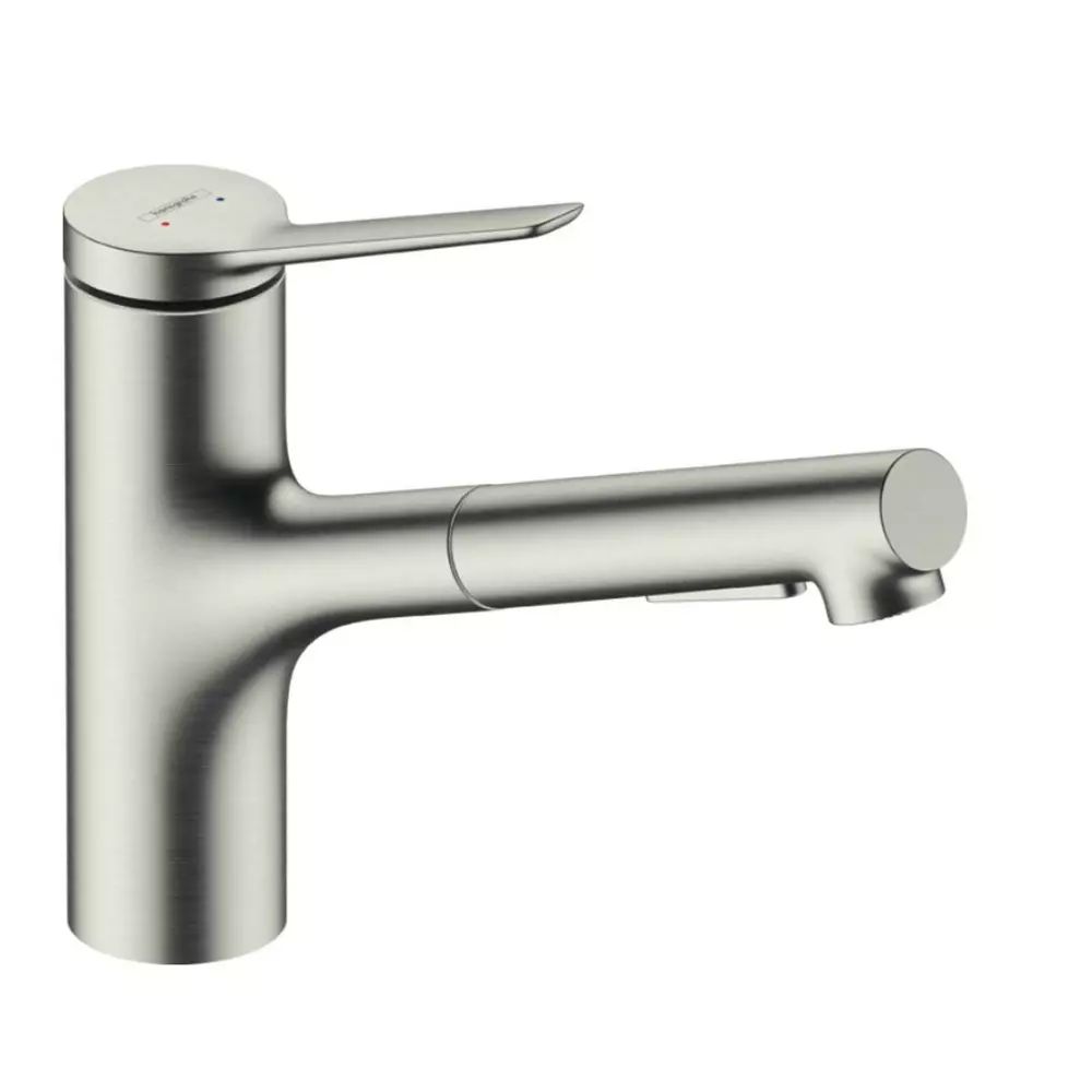 Baterie bucatarie cu dus extractibil Hansgrohe Zesis M33 150 cu 2 jeturi finisaj otel inoxidabil
