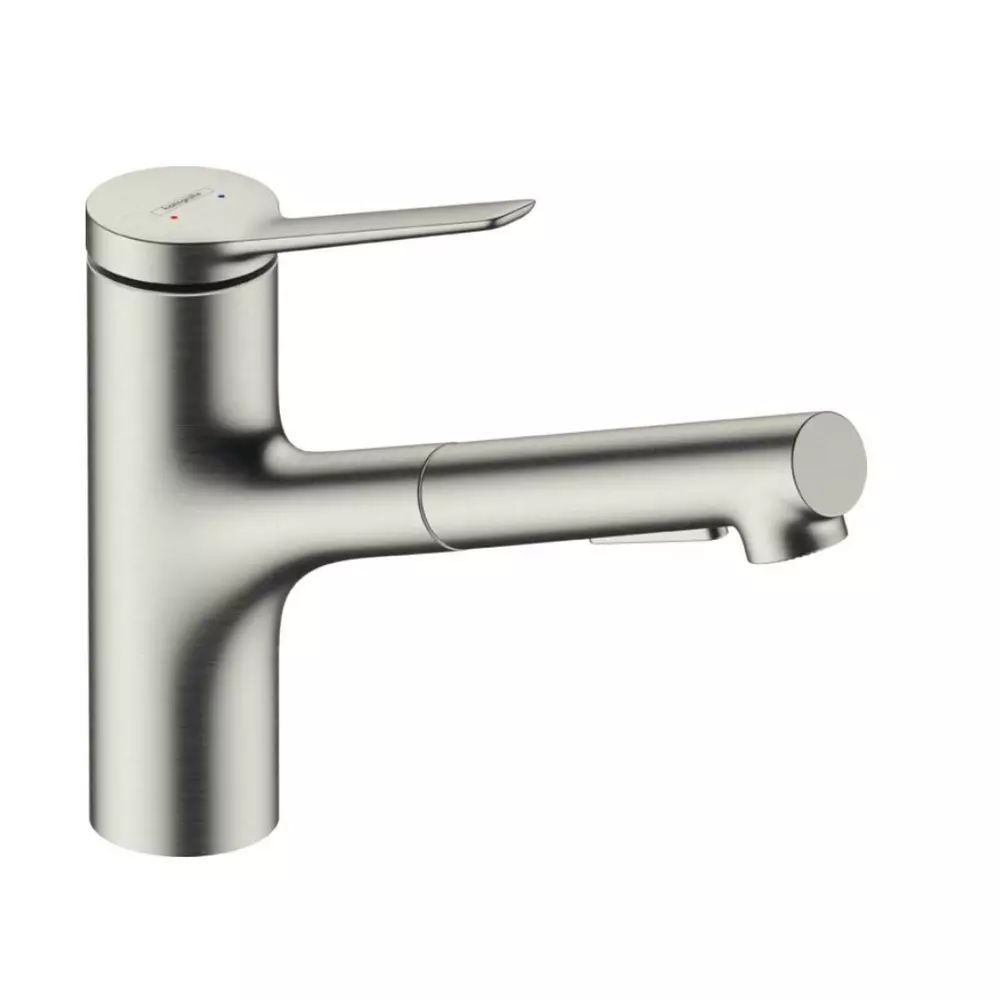 Baterie bucatarie cu dus extractibil crom periat Hansgrohe Zesis M33 150 sBox lite cu 2 jeturi