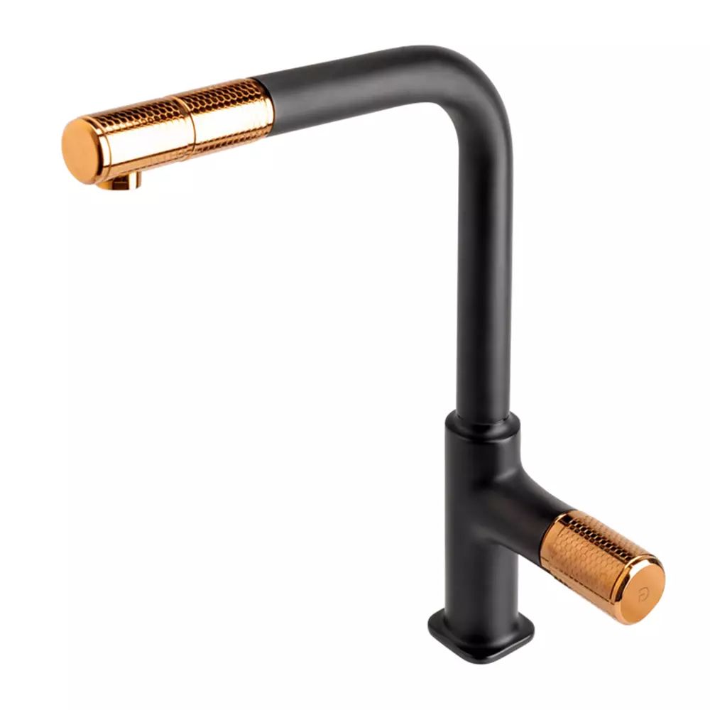 Baterie bucatarie cu dus extractibil FDesign Ardesia negru - rose gold