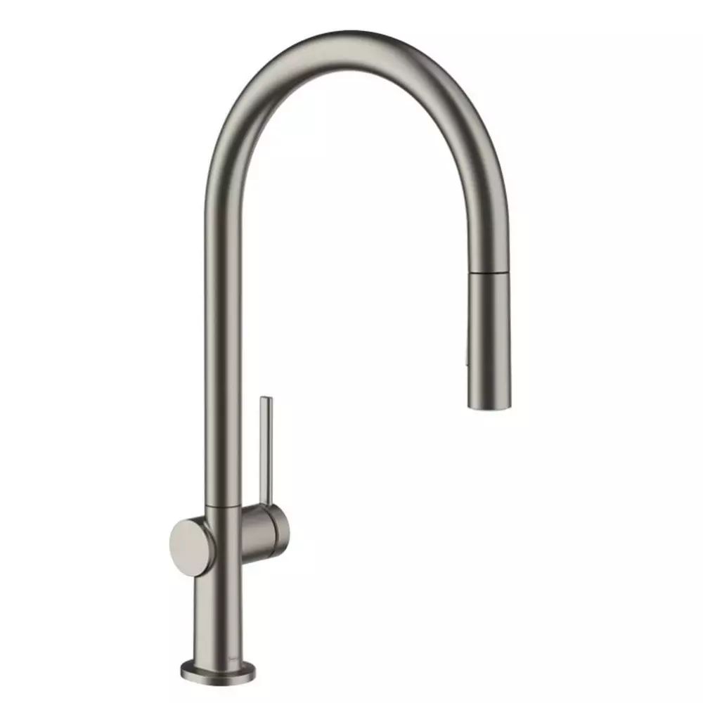 Baterie bucatarie cu dus extractibil Hansgrohe Talis M54 210 cu 2 jeturi finisaj negru-crom periat fara sBox
